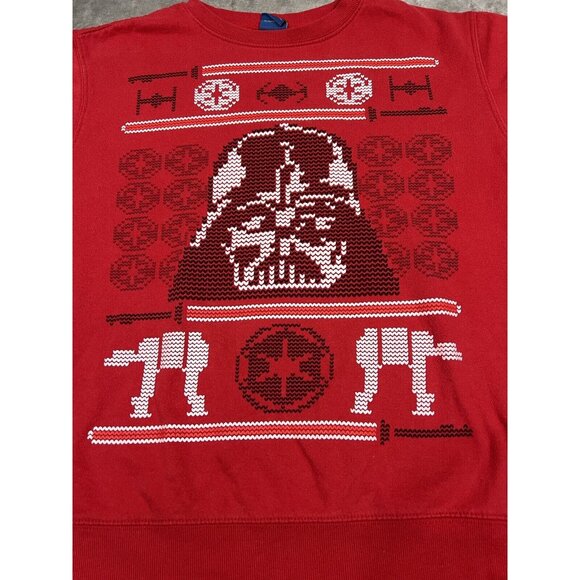Star Wars Red Ugly Christmas Sweater Crew Neck Darth Vader AT-AT Men's MEDIUM - Picture 3 of 6